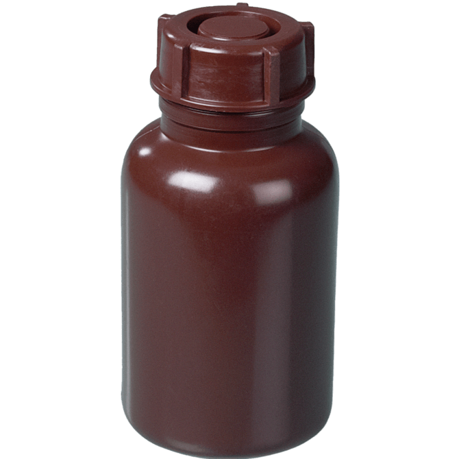 Wijdhalsfles, LDPE bruin, 250ml + dop