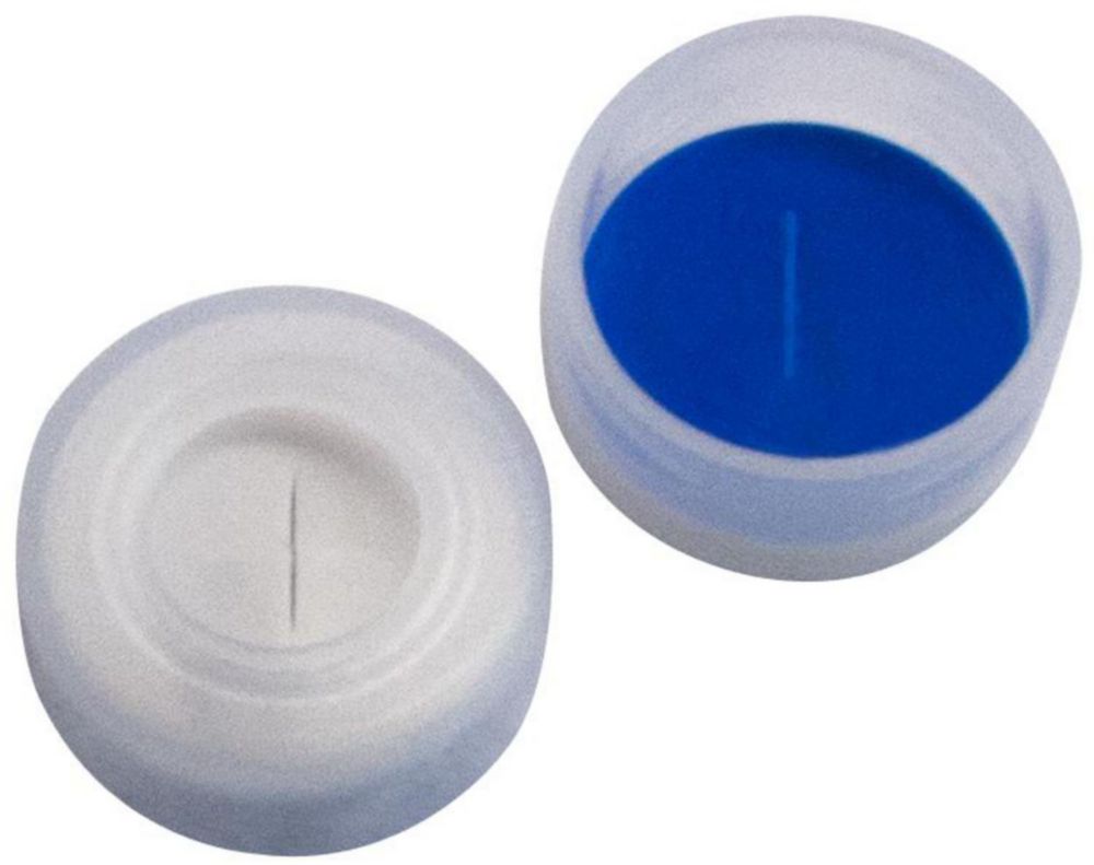 LLG-11 mm combinatieafdichting: PE-klemringdop, transparant, gat in het midden, zachte uitvoering. Wit siliconen/blauw PTFE, 55° Shore A, 1,0 mm, met dwarsgleuf,