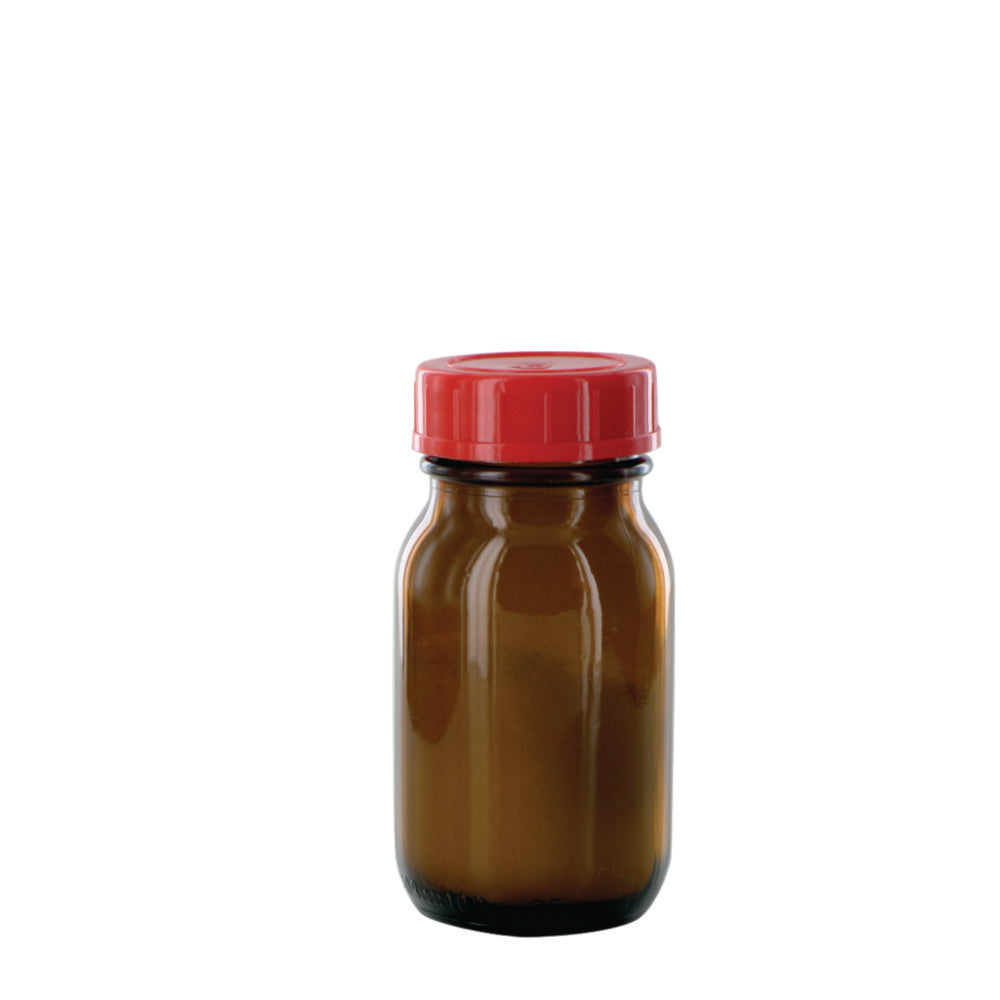 Breedhalsfles RB 100 GT, 100 ml amberkleurig glas, met sluiting en PTFE-inzetstuk, schroefdraaddiameter 40 mm