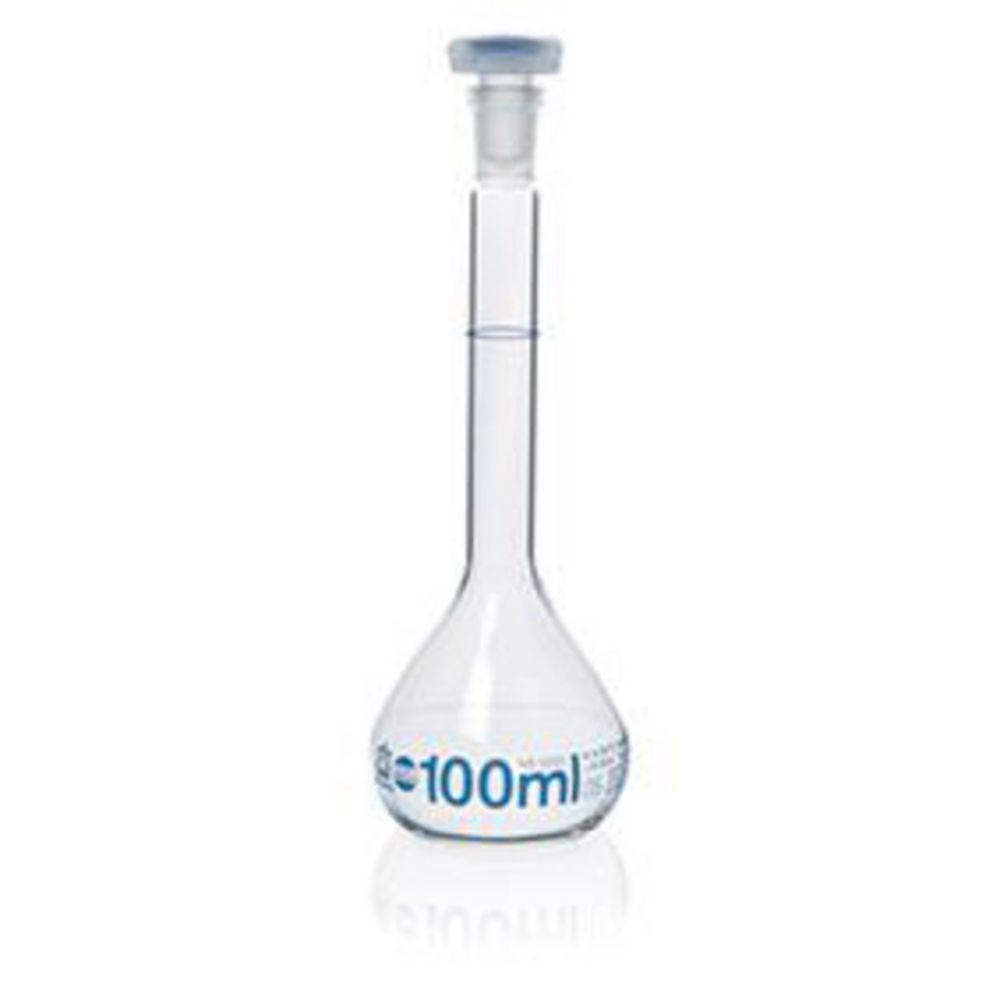 Maatfles 50 ml, BLAUBRAND® klasse A, NS-PP-stop, NS 14/23, Boro 3.3, verpakking van 2