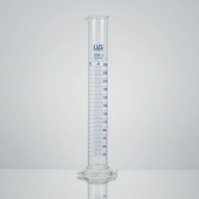 Maatcilinder 10 ml, boro 3.3, klasse A, hoog model, blauwe maatverdeling