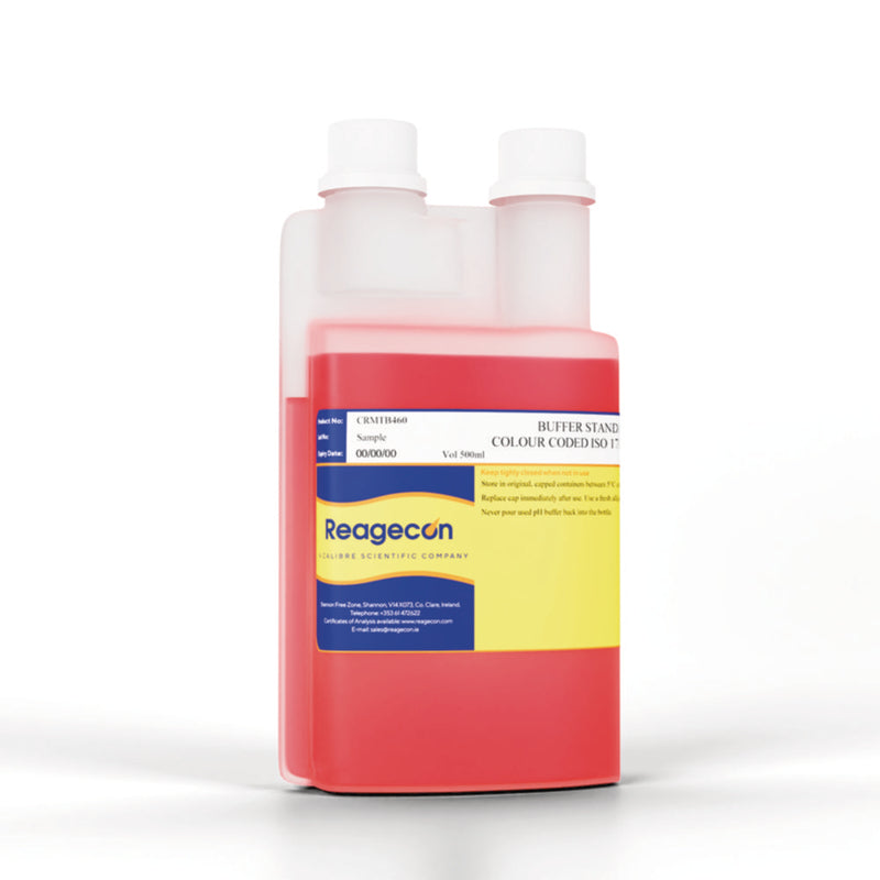 Productfoto van Bufferoplossing pH 4,60 +/- 0,02 bij 25°C, Kunststof fles 500ml, rood, NIST/ISO17034