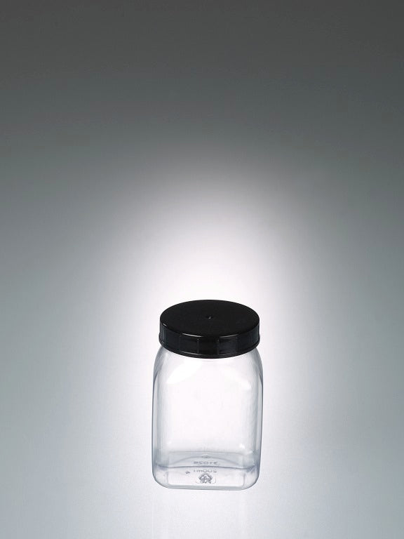 Wijdhalspot vierk. PVC transp. 200ml+dop