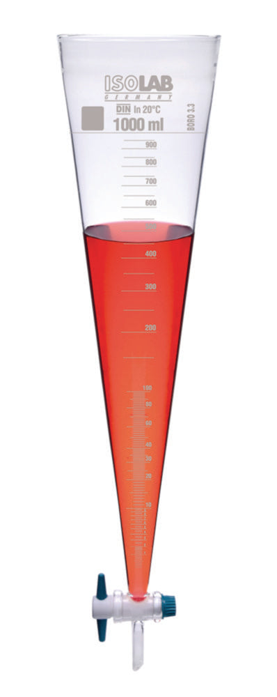 Imhoff-kegel, 1000 ml, glas, met afsluitkraan