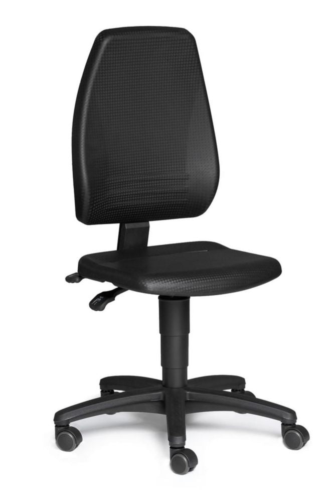 LLG-labstoel PU-schuim zwart, met zwenkwielen, zithoogte 440-620 mm