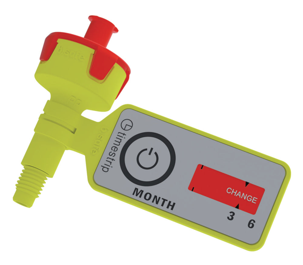 b.safe Beluchtingsventiel met tijdstrip Ø 20 mm, 1 µm, PP geel/rood, verpakking van 2 stuks