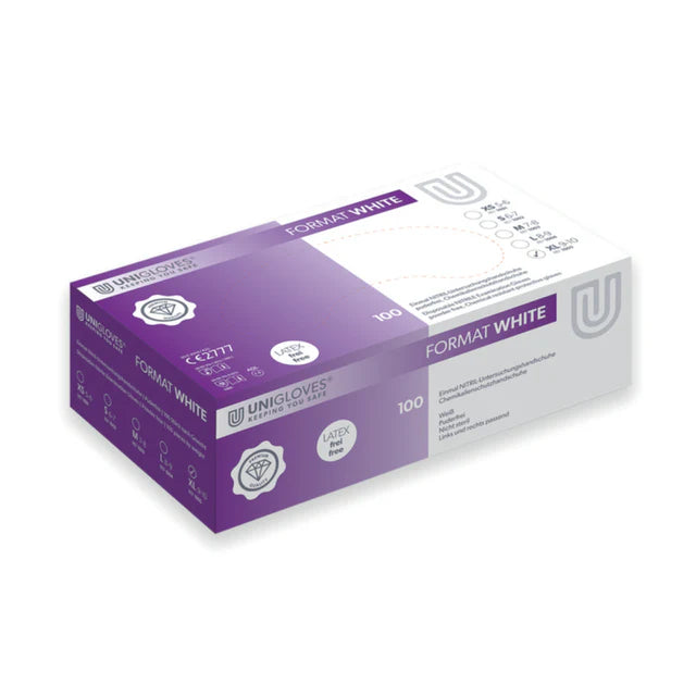 Nitril handschoenen Unigloves Format | Poedervrij, wit, CAT III