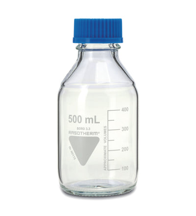 Fles 100 ml, Boro. 3.3, GL45  schenkring, PP dop, gegrad.