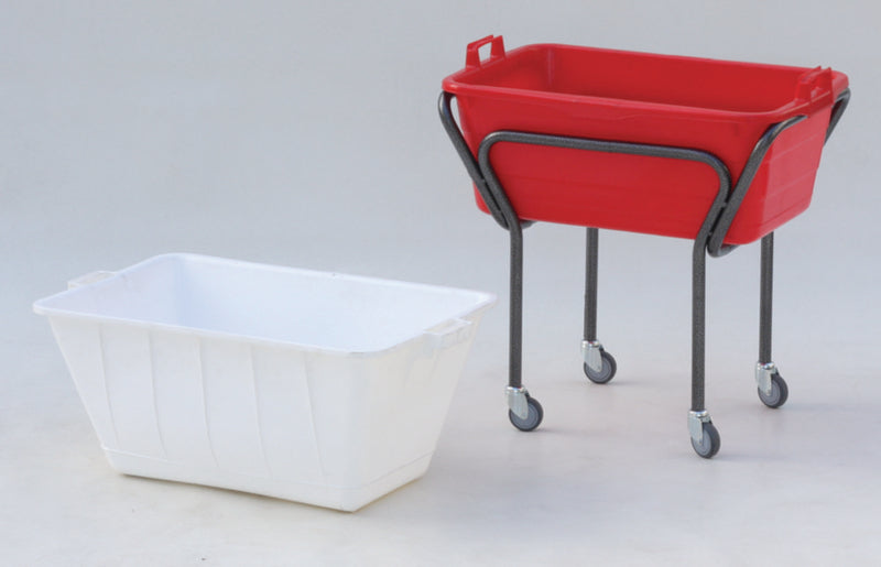 Productfoto van Bak voor bakkenwagen, 85 liter, rood, PE, taps toelopend, uitw. dimensies 765 x 540 x 350 mm
