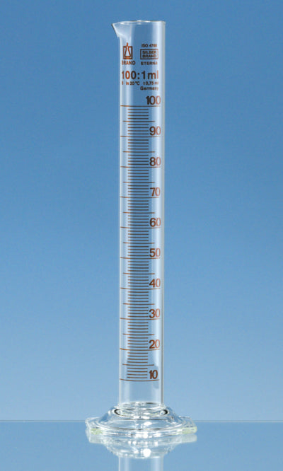 Maatcilinder, kl. B, inh. 100 ml, verd. 1,0 ml, hoog