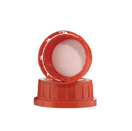 Schroefdop PP, rood, GL54, PE inlage, garantiesluiting, voor HDPE vierkant flessen en potten - Antonides -