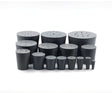 Stop,rubber met gat 7mm ,grijs 31x38x35mm