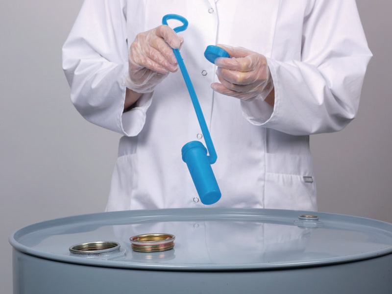 Productfoto van Monsternemer voor vloeistoffen "DispoDipper" 250 ml, dompeldiepte 270 mm, PP blauw