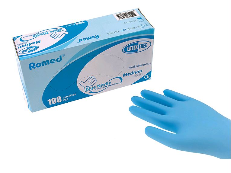 Handschoen Nitril blauw, Romed, Medium