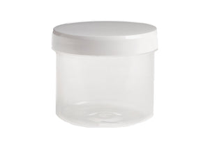 Pot PP helder 250 ml, wit schroefdeksel 