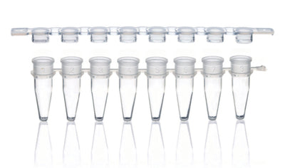 PCR-strips 8 x 0,2 ml, PP, losse vlakke snapcapstrips, transparant