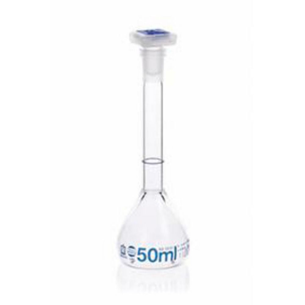 Maatfles 25 ml, BLAUBRAND® klasse A, NS-PP-stop, NS 12/21, Boro 3.3, verpakking van 2
