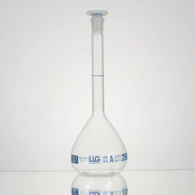 Maatkolven, klasse A, 25 ml, NS 12/21, boro. 3.3, blauwe maatverdeling en PE-stop