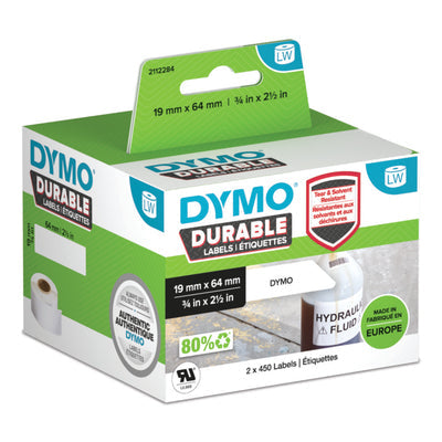 Labels voor labelprinter DYMO®, plastic gecoat, wit, permanent bestendig, 2 x 450 labels, 19 x 64 mm