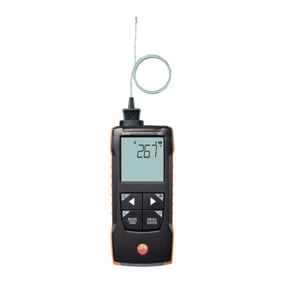 1-kanaals temperatuurmeetapparaat testo 925, inclusief: kalibratieprotocol, draagtas, 1 x TE-sensor type K (0602 4093) en batterijen