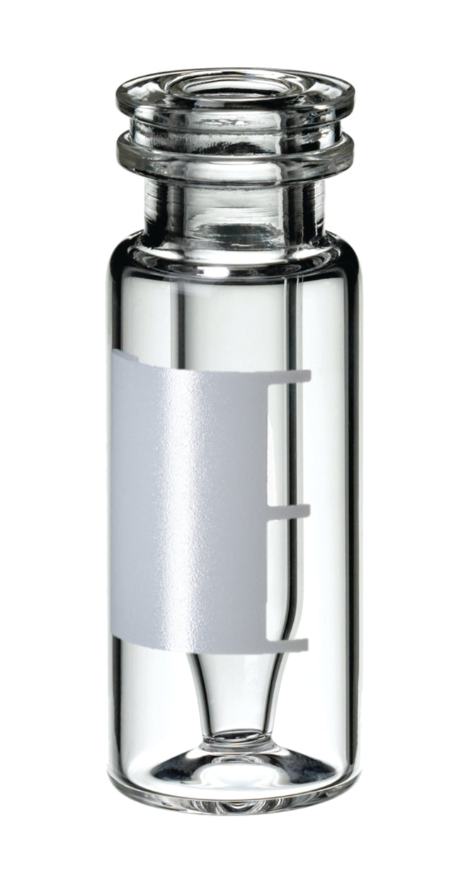 LLG-Snap Ring-flesje met geïntegreerd micro-inzetstuk van 0,3 ml, 32 x 11,6 mm, helder glas, hydrolische klasse 1, “Base Bond”, beschrijfflak en