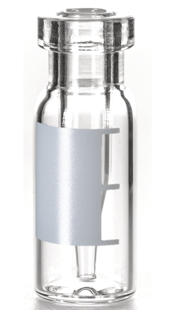 LLG-flesje met gekrompen hals ND11 met geïntegreerd micro-inzetstuk van 0,2 ml, 32 x 11,6 mm, helder glas, 1e hydrolytische klasse, „Base Bond“, schrijfvlak en