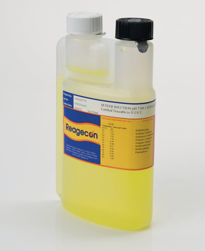 Productfoto van Bufferoplossing pH 2,00 +/- 0,02 bij 25°C, Fles met kalibreerkamer 500ml, rood, NIST/ISO17025