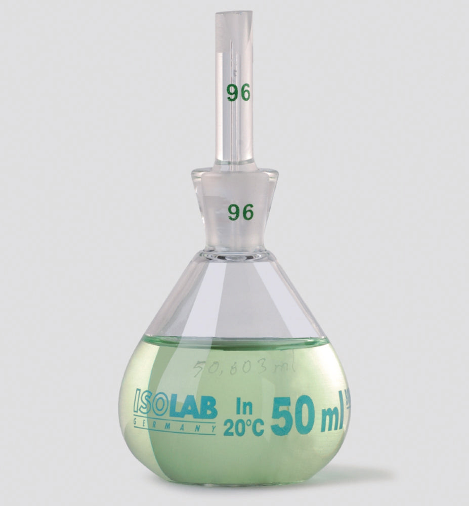 Pyknometer 100 ml, boro.glas, compl. met corresponderend genummerde stop