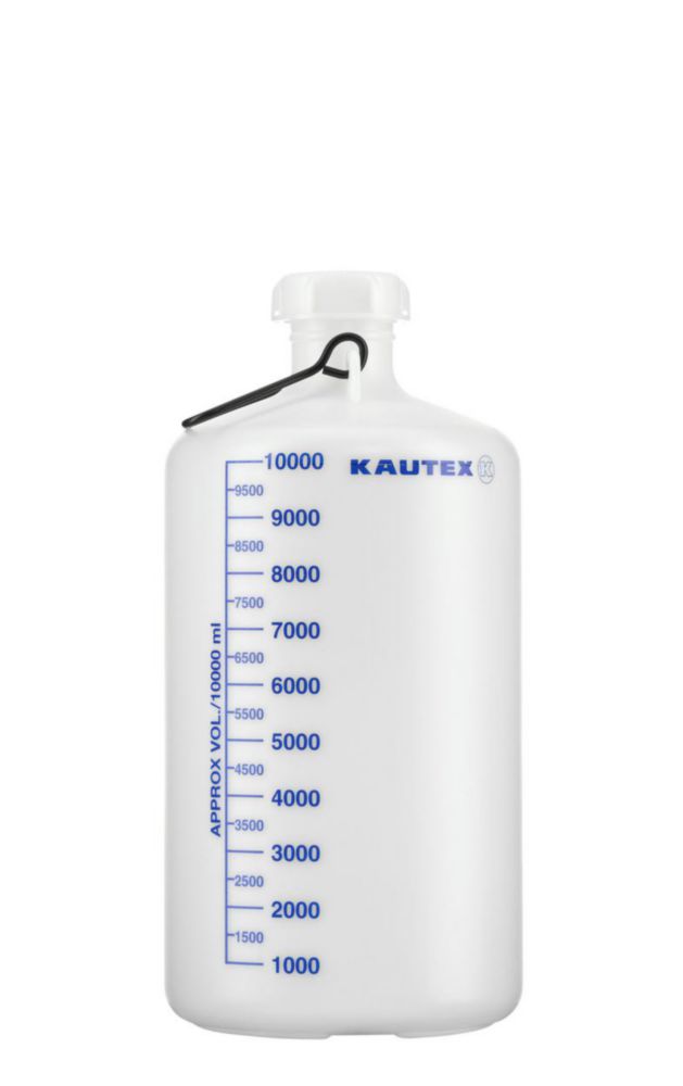 Fles 10L, Decanteerfles, HDPE, Nauwmonds, Helder, met dop