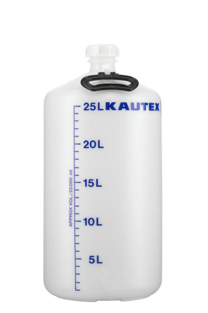 Fles 25l, Decanteerfles, HDPE, Nauwmonds, Helder, met dop