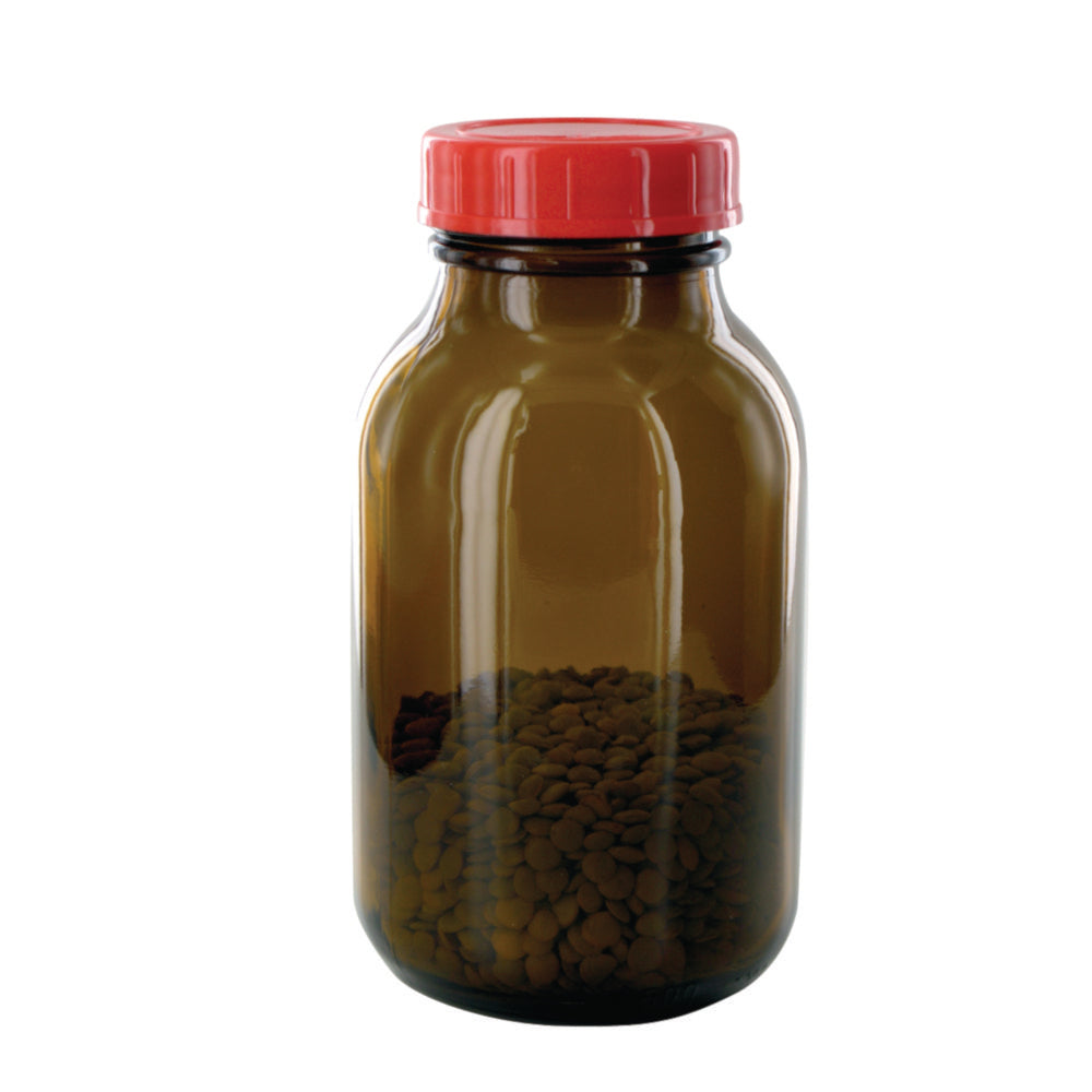 Flessen met brede opening 500 ml, amberkleurig met PTFE-gelamineerde dop, DIN 55