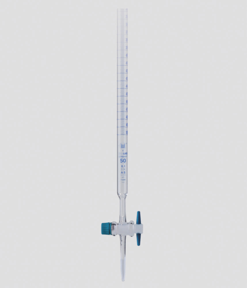 Buret, 50:0,1 ml, klasse AS, borosilicaatglas 3.3, rechte kraan, PTFE spindel