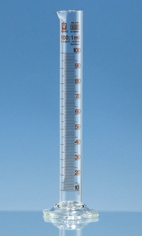 Maatcilinder, kl. B, inh. 100 ml, verd. 1,0 ml, hoog 