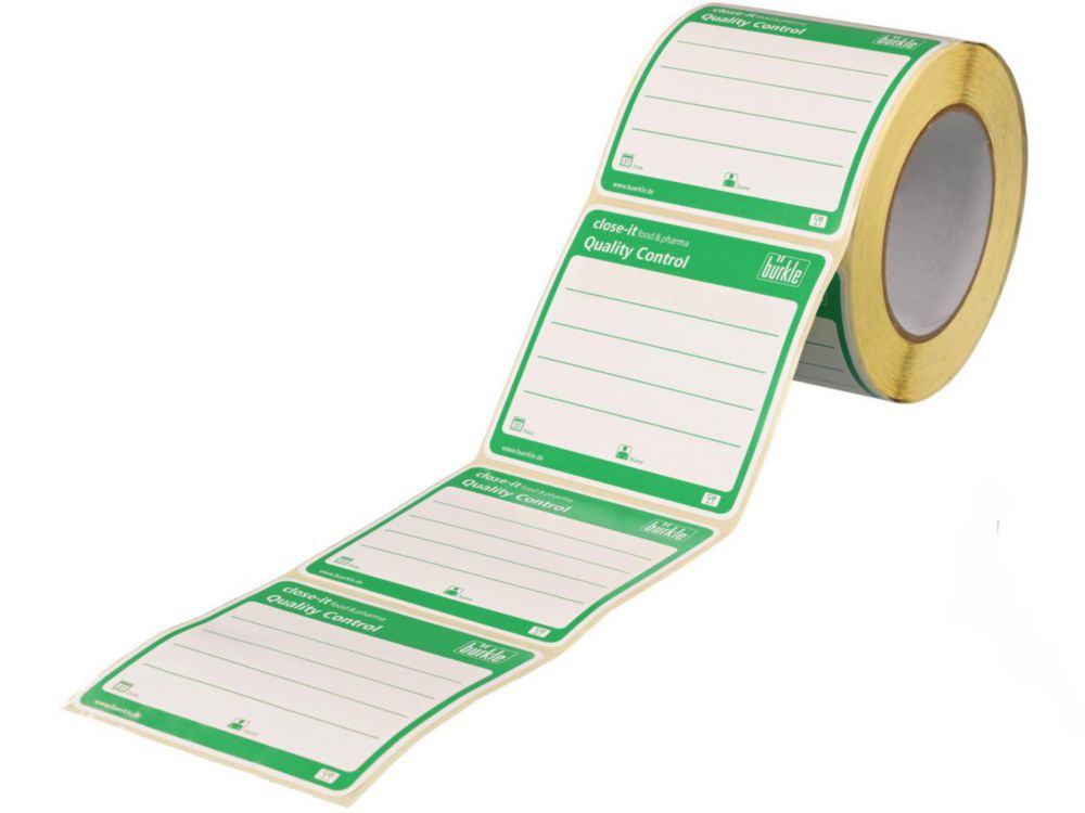 Close-it-controlezegels voor levensmiddelen, groen, 95x95 mm, bedrukte rol van 500 stuks