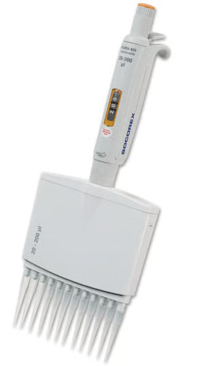 Acura® manual 855 multikanaal pipet, 20–200 µl, 12-kanaals, verstelbaar, autoclaafbaar