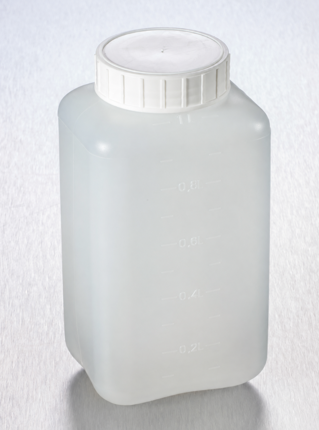 Vierkante HDPE fles 1 l naturel, witte schroefdop met inlegstop
