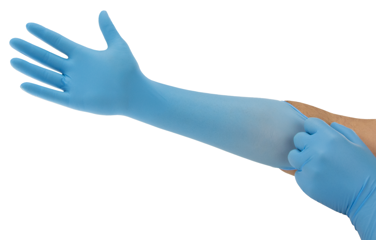 Handschoenen, Nitril, lengte 390 mm, Microflex 93-243, poedervrij, blauw