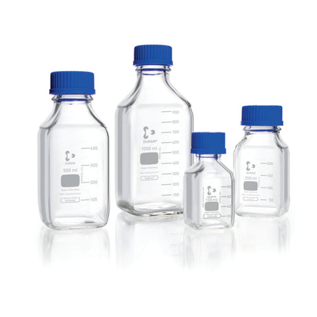 Productfoto van Fles 100ml, Vierkant, BORO 3.3, Nauwmonds, Helder, GL32, met dop