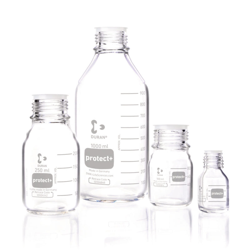 Productfoto van Fles 250 ml, protect+ kunststof gecoat PA12, helder, GL 45, met stofkap
