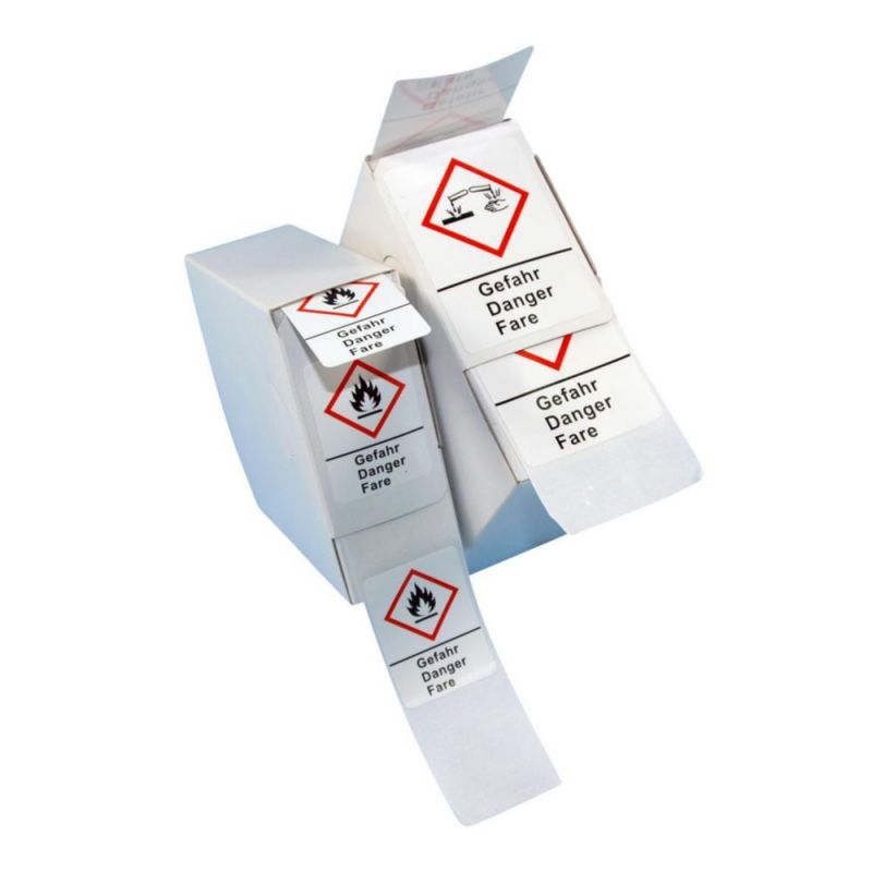Etiket GHS 03 "Oxiderend" 37x52 mm, DE,UK,FR, gevaar