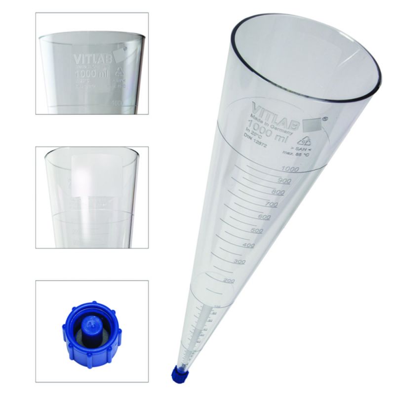 Sedimentatiekegel volgens Imhoff, 1000 ml, SAN, met schroefdop