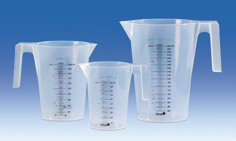 Maatkan 250ml, zwarte graduering 5 ml, PP,  Ø 75 mm x 115 mm, transparant, stapelbaar